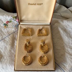 David Hill Vintage Gold-Tone Women 7 in one earring Set